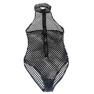 NWT Fredrick's Of Hollywood Black Mesh Fishnet Zippered Bodysuit Sexy Steampunk